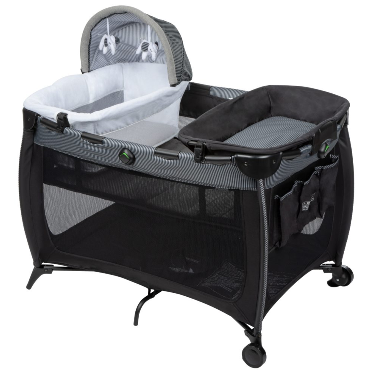 Monbebe Flex Deluxe Portable Playard, Gray & Black Pinstripe